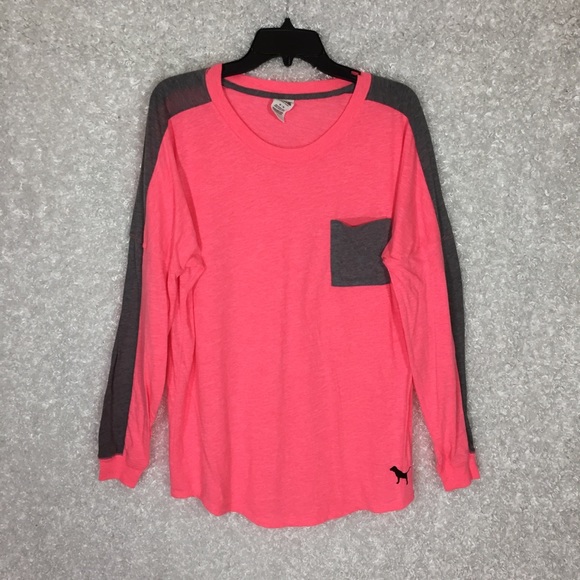 PINK Victoria's Secret Tops - PINK VS hot neon pink with gray campus tee M